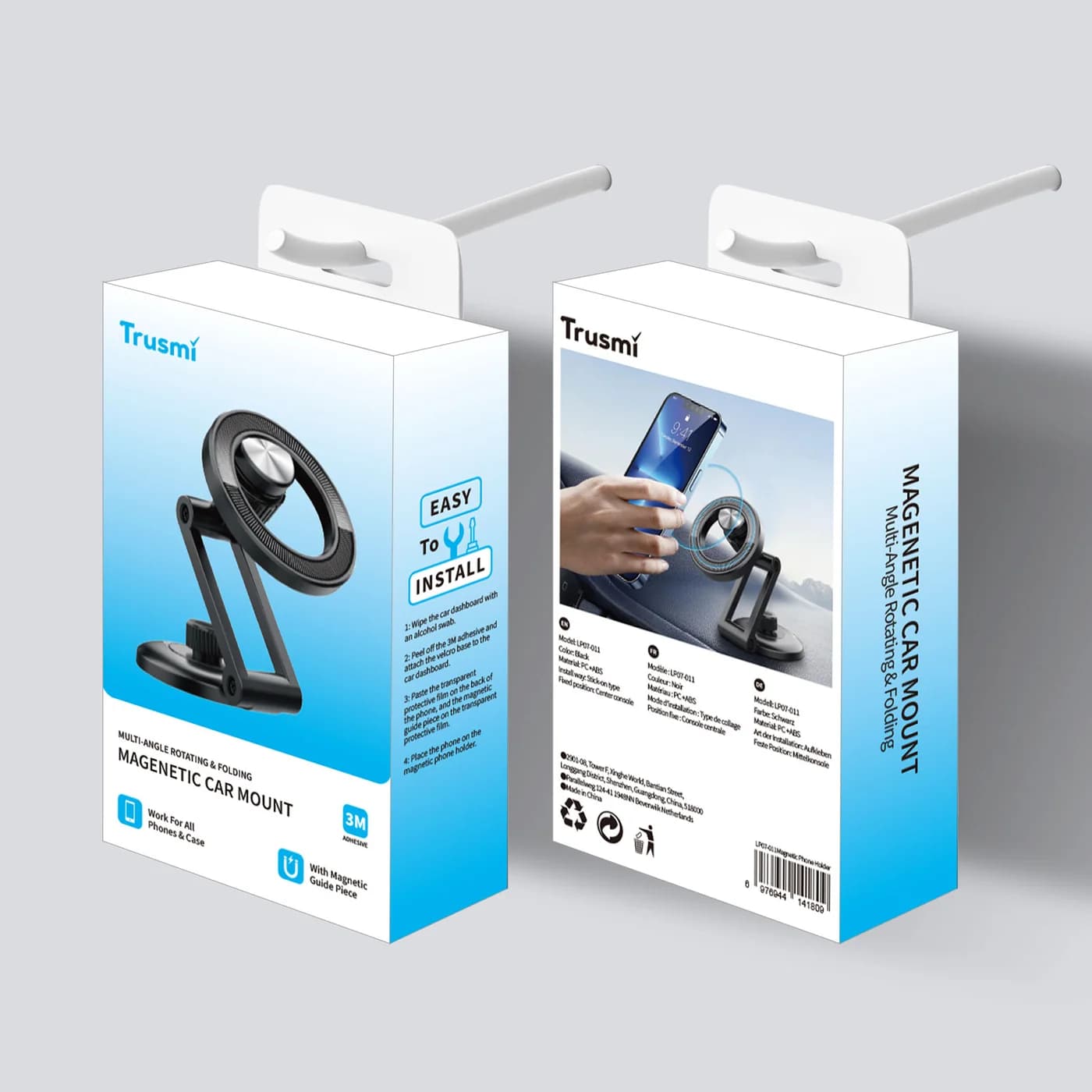 TRUSMI LP07-011, um mehrere Winkel drehbar, faltbarer magnetischer Autotelefonhalter, Schwarz 2