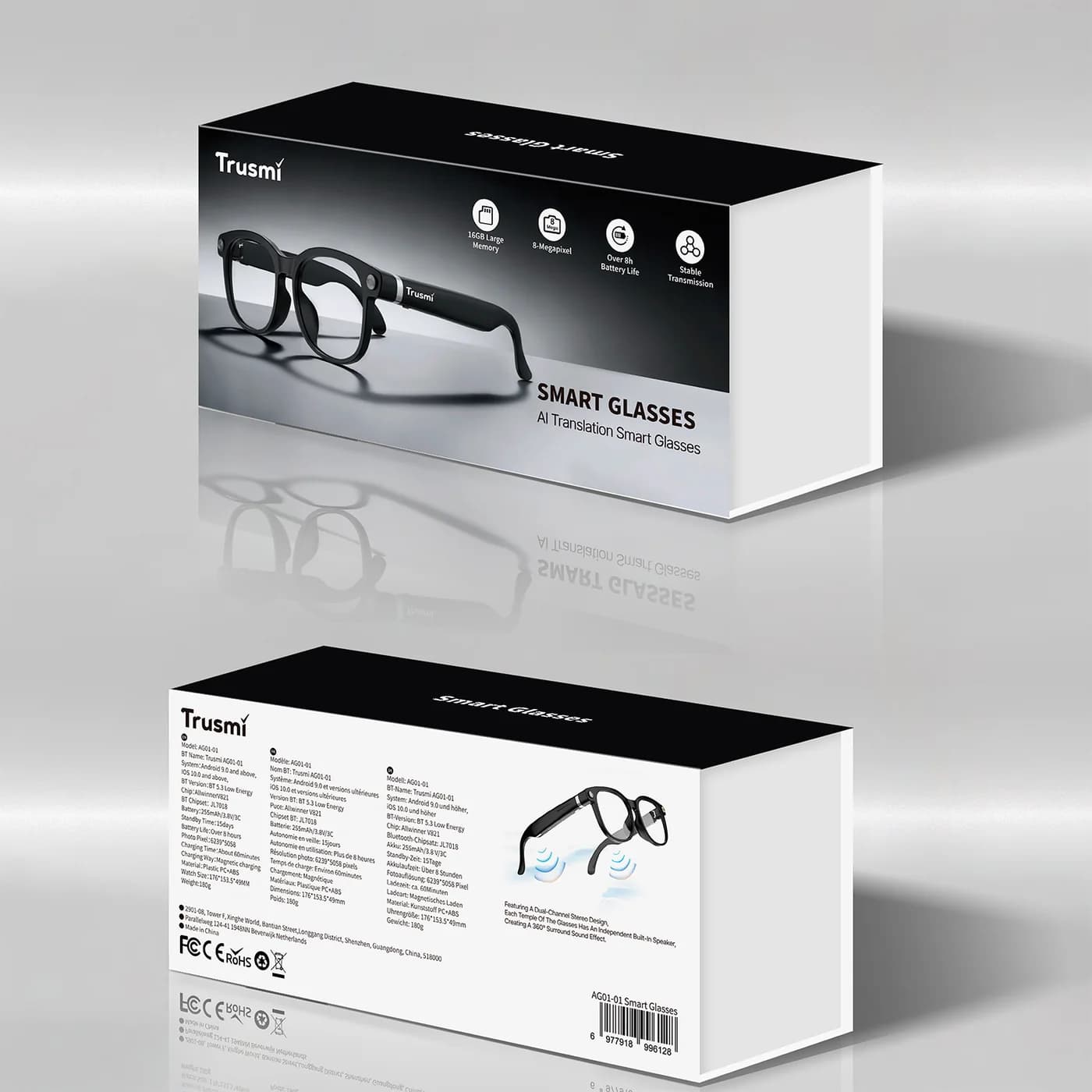TRUSMI AG01-01 Smart Glasses Photochromic Lenses (including 2 sound guide tubes) Black 6