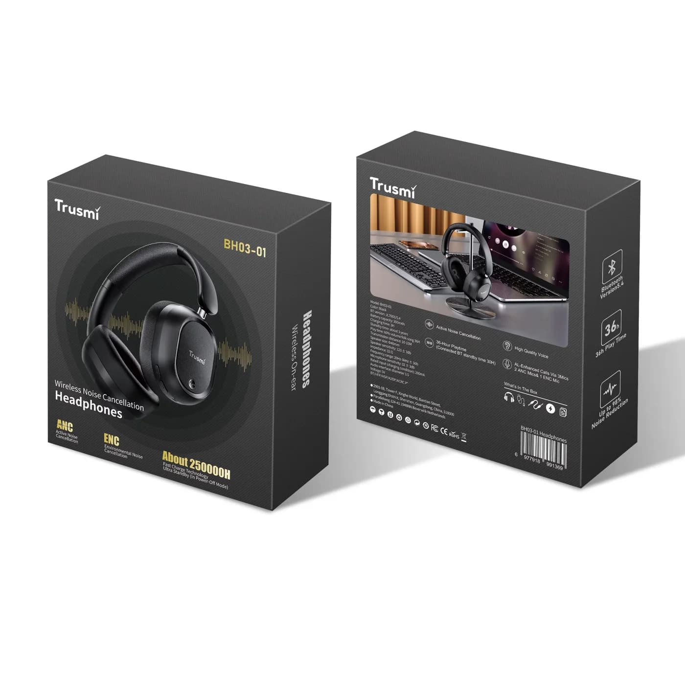 TRUSMI BH03-01 Stylish Wireless Bluetooth Headset Black 5