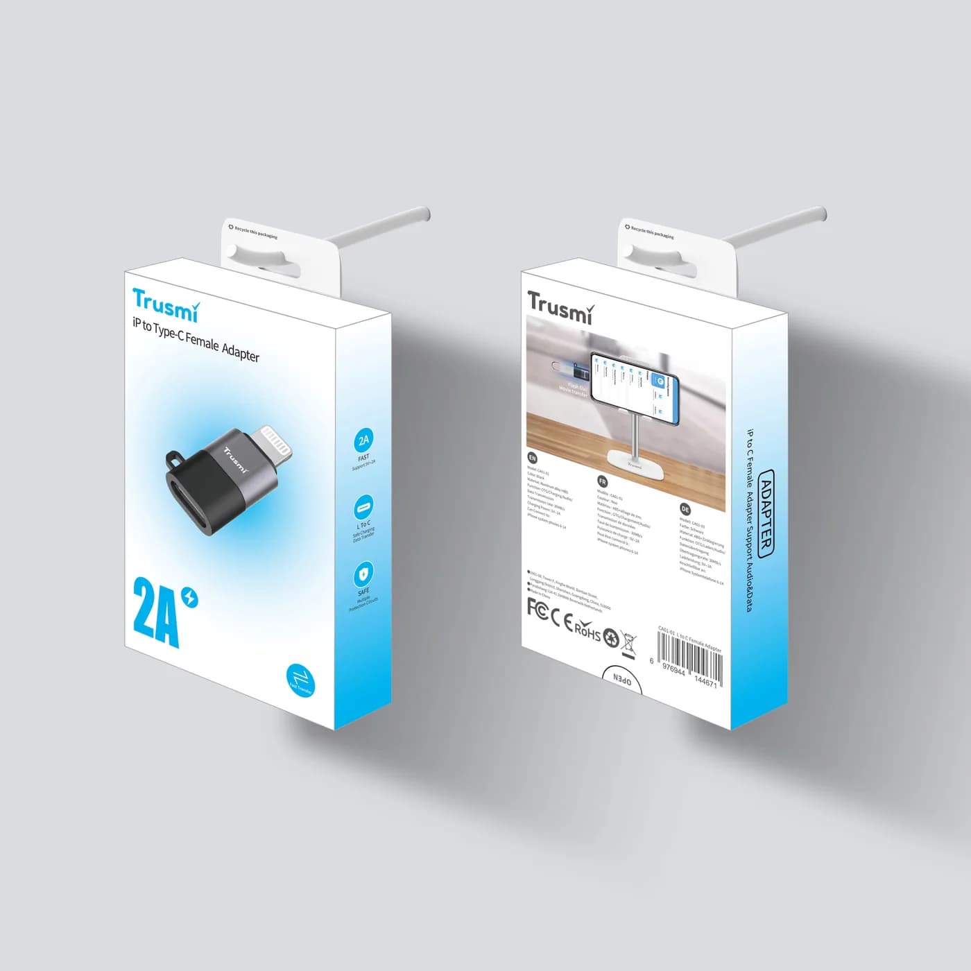 TRUSMI CA01-01 iP-Stecker auf Typ-C-Buchse Audio-Ladeadapter Grau 6