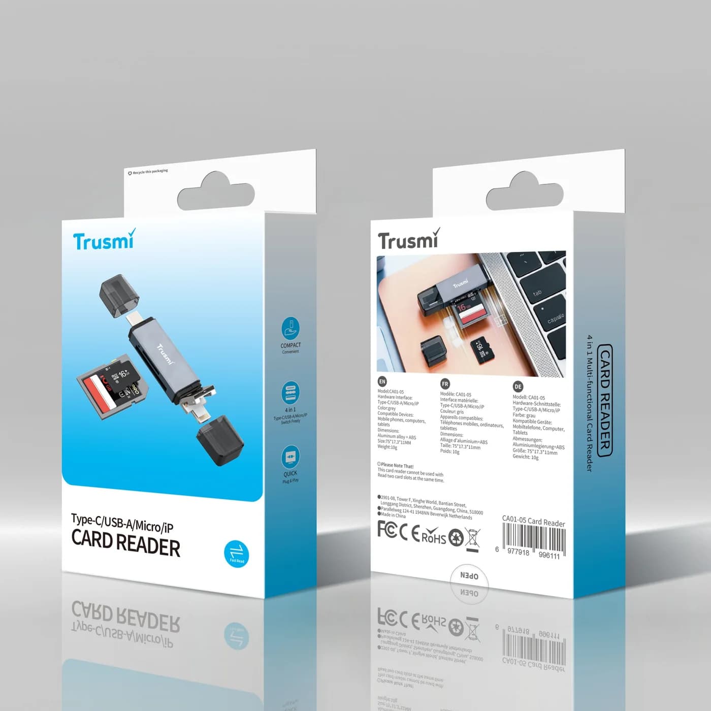 TRUSMI CA01-05 4-in-1 Dual Card Reader (Grey) 4