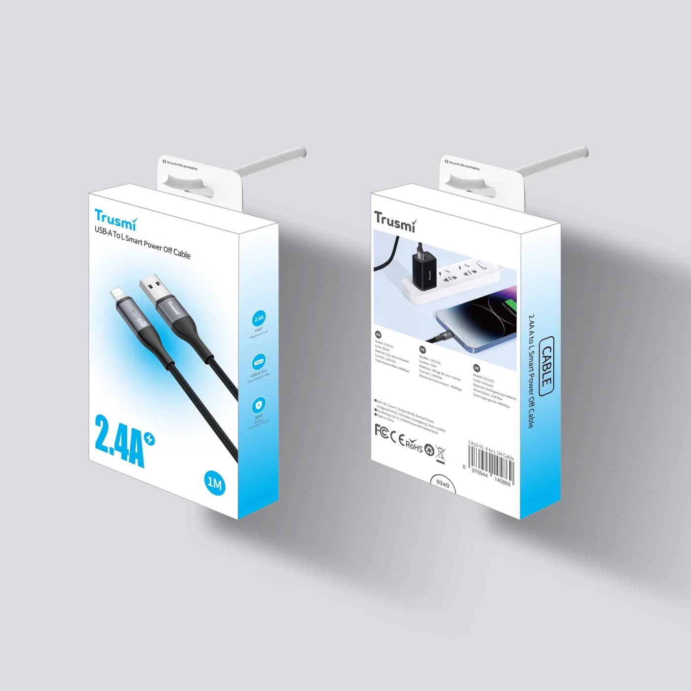 TRUSMI CA12-01 2,4 A A auf L Smart Power Off-Kabel aus Aluminiumlegierung 6