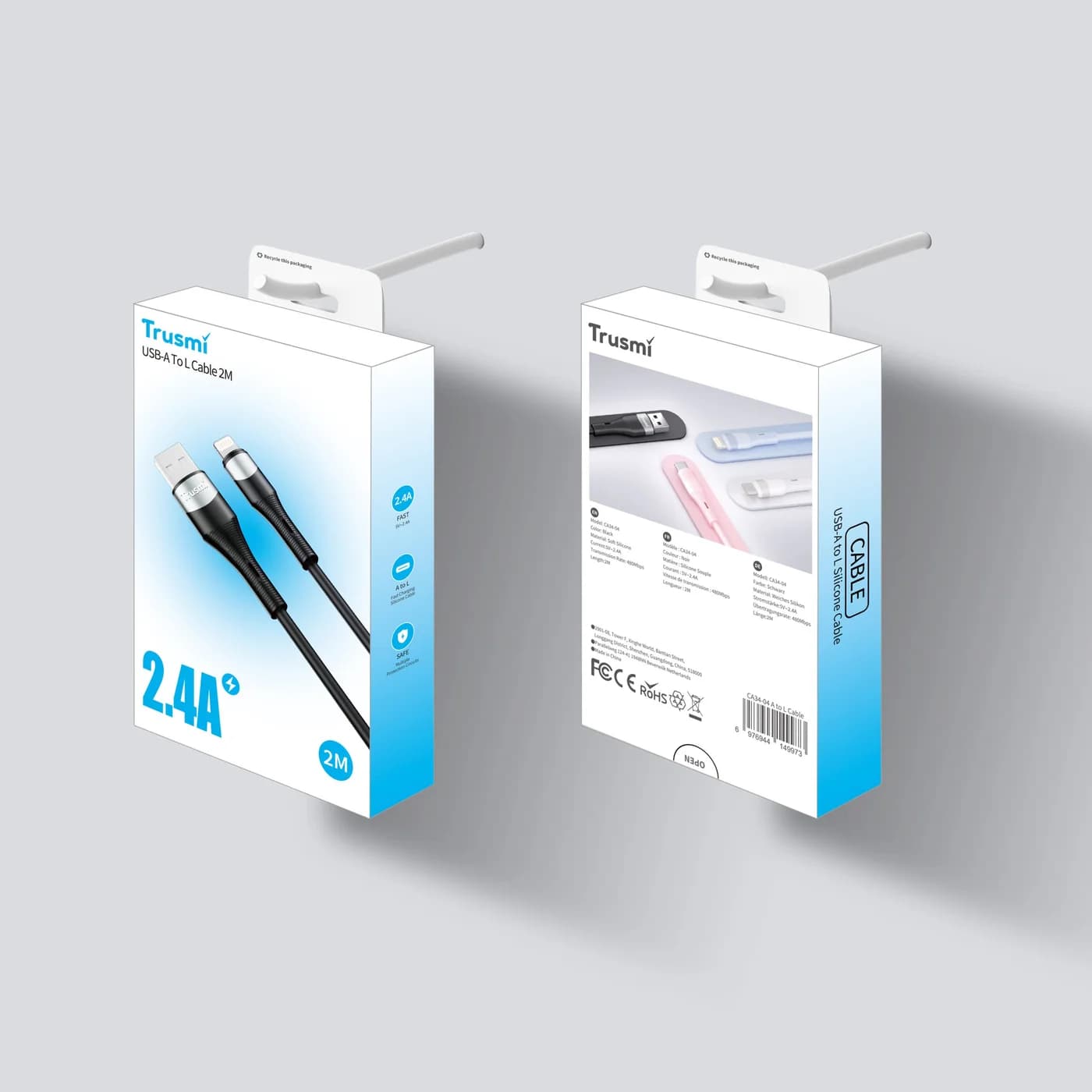 TRUSMI CA34-04 2,4 A USB-A auf L Silikonkabel schwarz 2 m 5