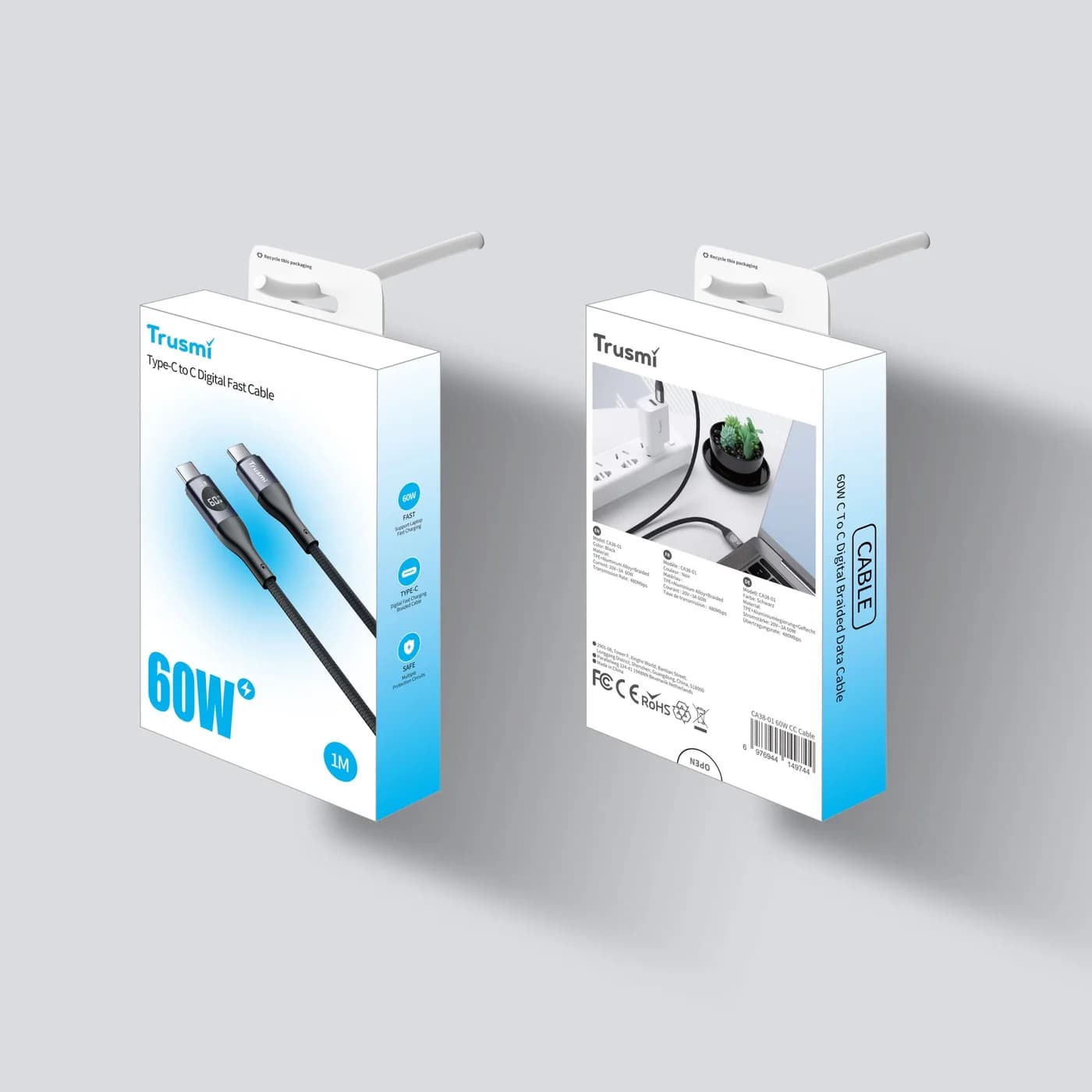 TRUSMI CA38-01 60W CC Digital Fast Charging Braided Cable 4