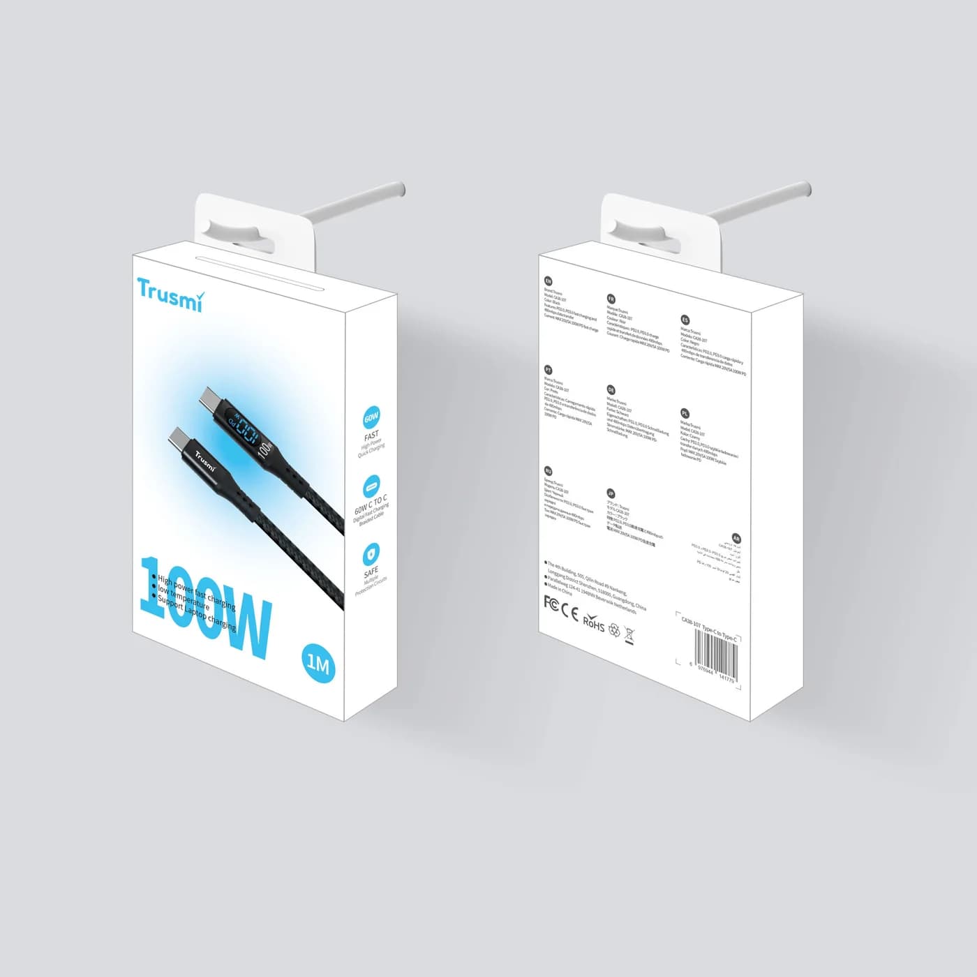 TRUSMI CA38-107 100 W CC digitales, geflochtenes Schnellladekabel 5
