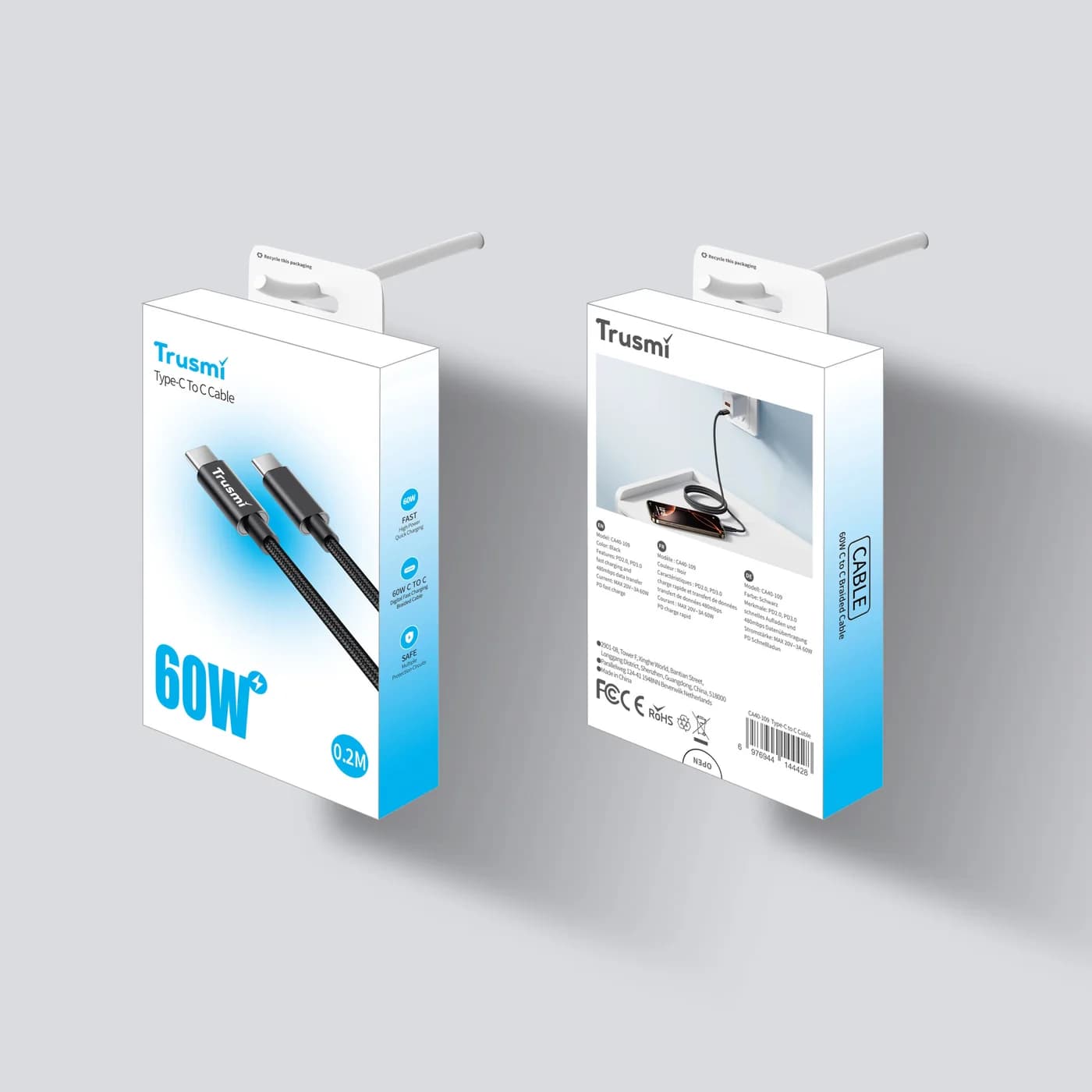 TRUSMI CA40-109 60 W CC-geflochtenes Kabel 5