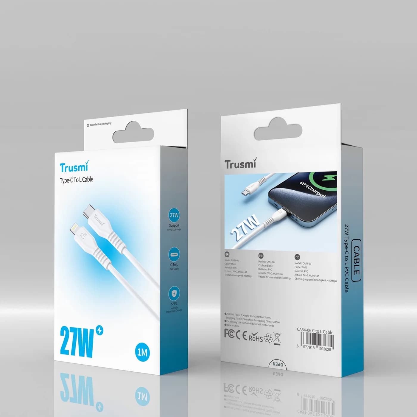 TRUSMI CA54-06 27W C To L Charging Cable White 1M 5