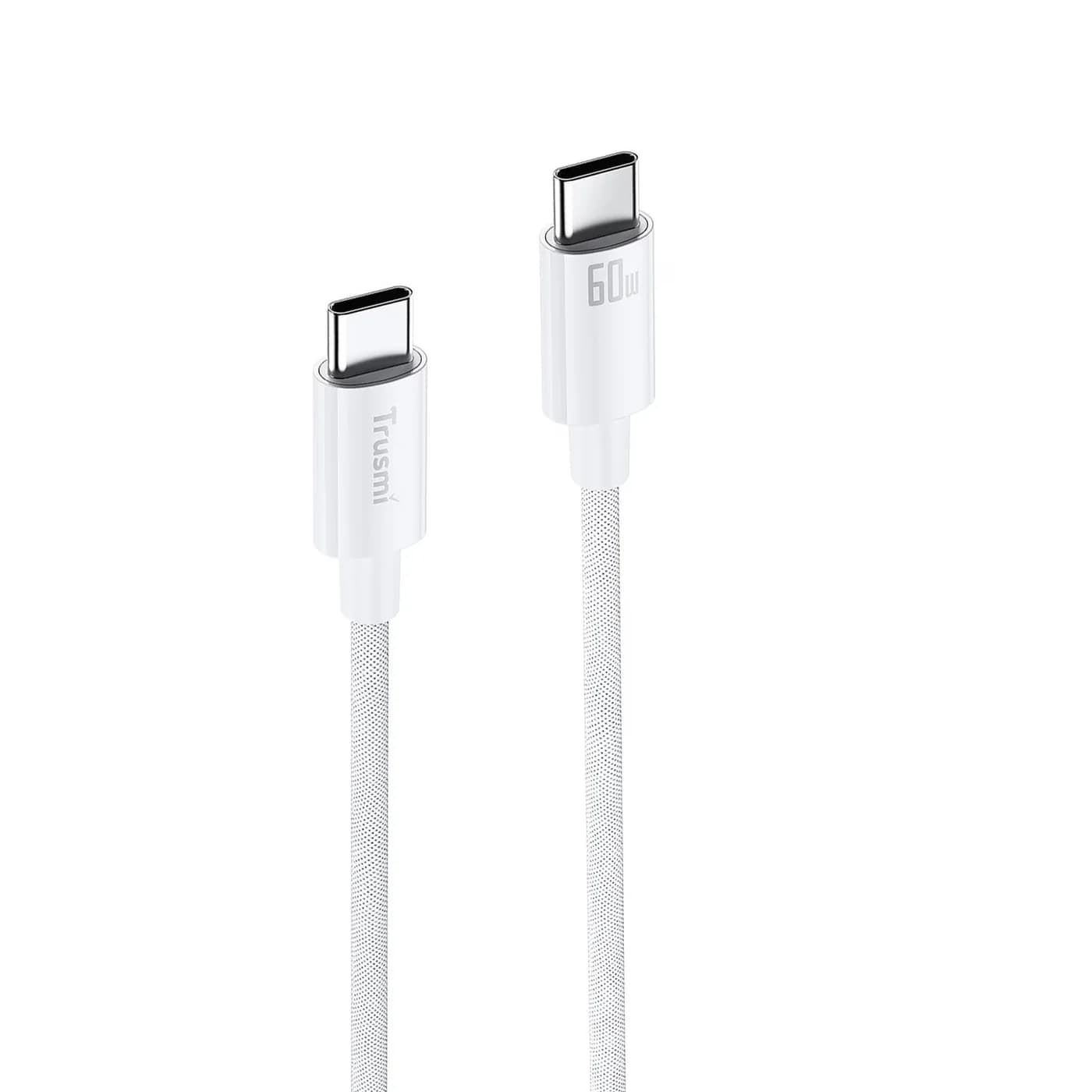TRUSMI CA55-03 60 W geflochtenes C-auf-C-Ladekabel weiß 1 m 3