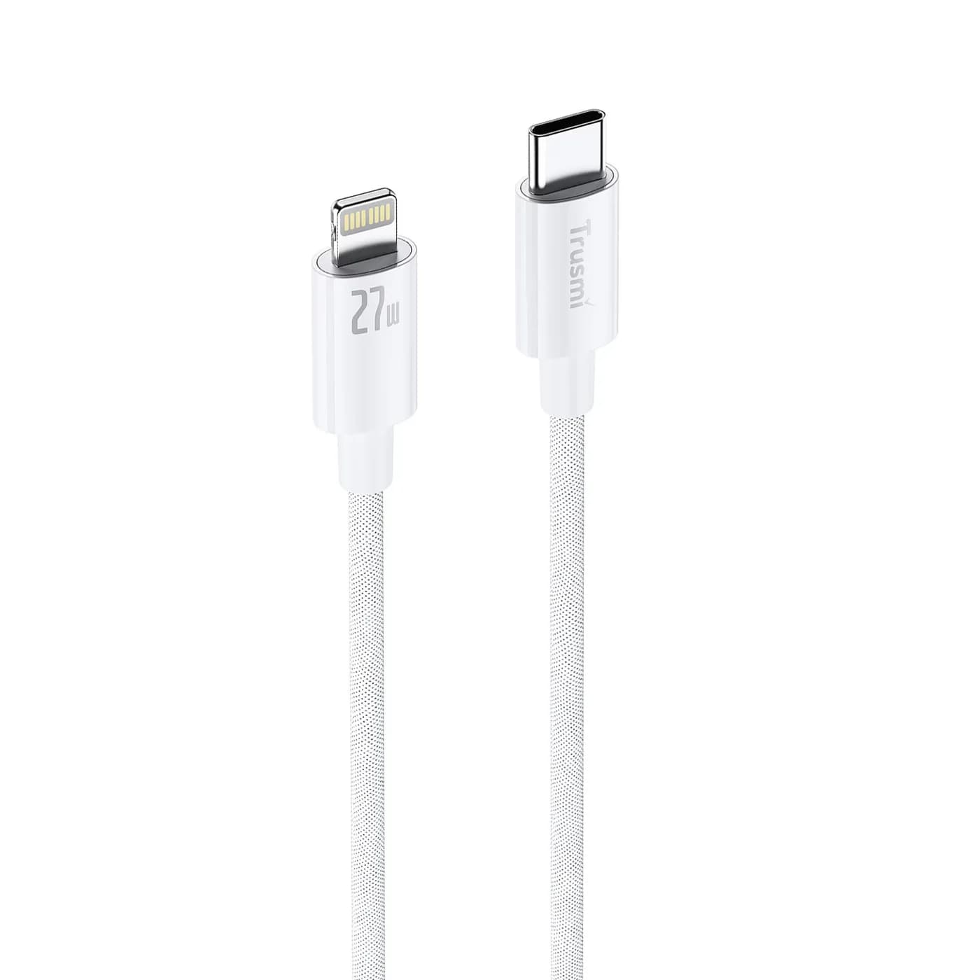 TRUSMI CA55-08 27 W geflochtenes C-auf-L-Ladekabel weiß 3 m 3