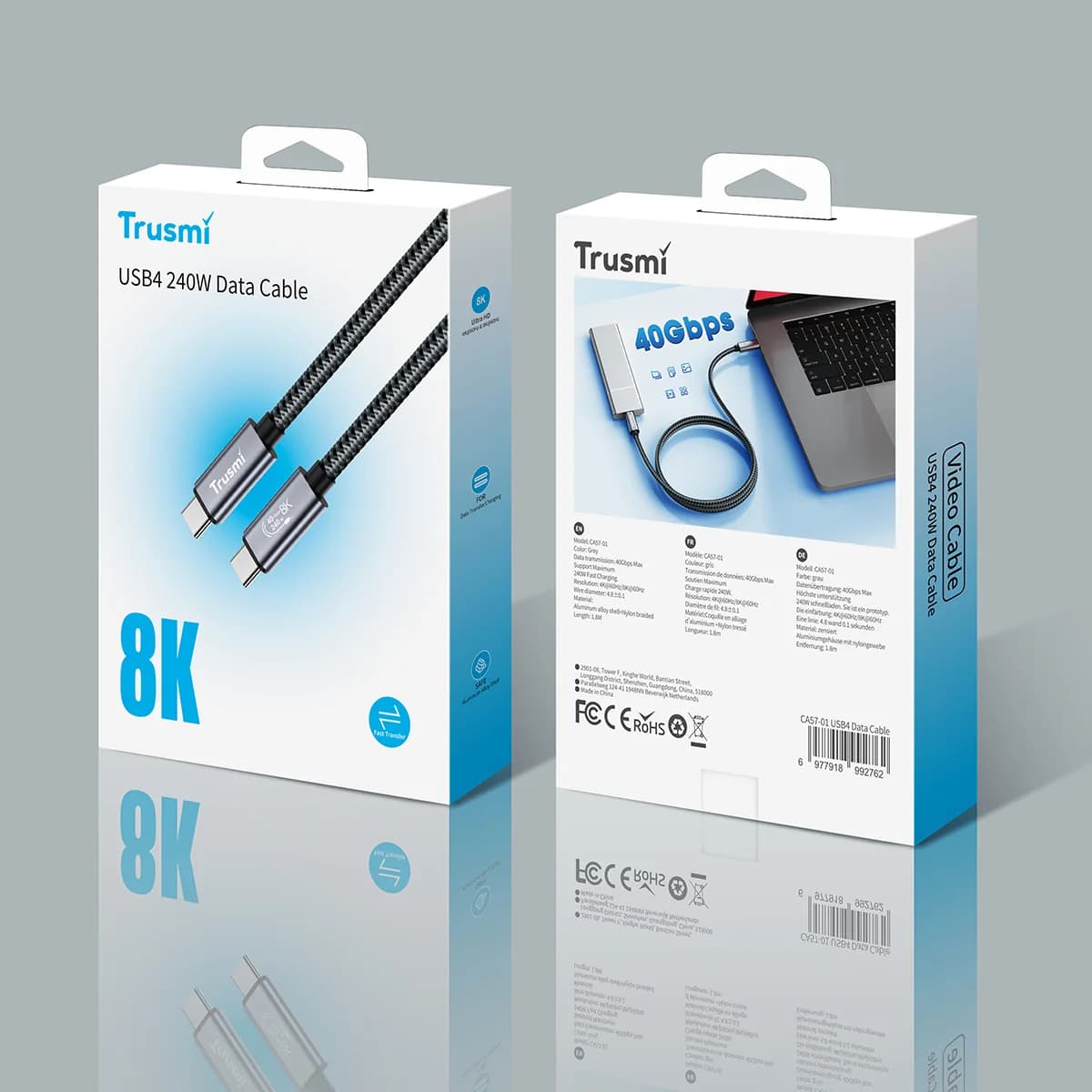 TRUSMI CA57-01 240W USB-4 High Frequency Data Charging Braided Cable Supports 8K60HZ 5