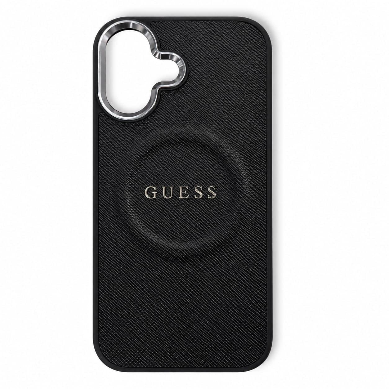 GUESS Textured Black Silver MagSafe iPhone Hülle