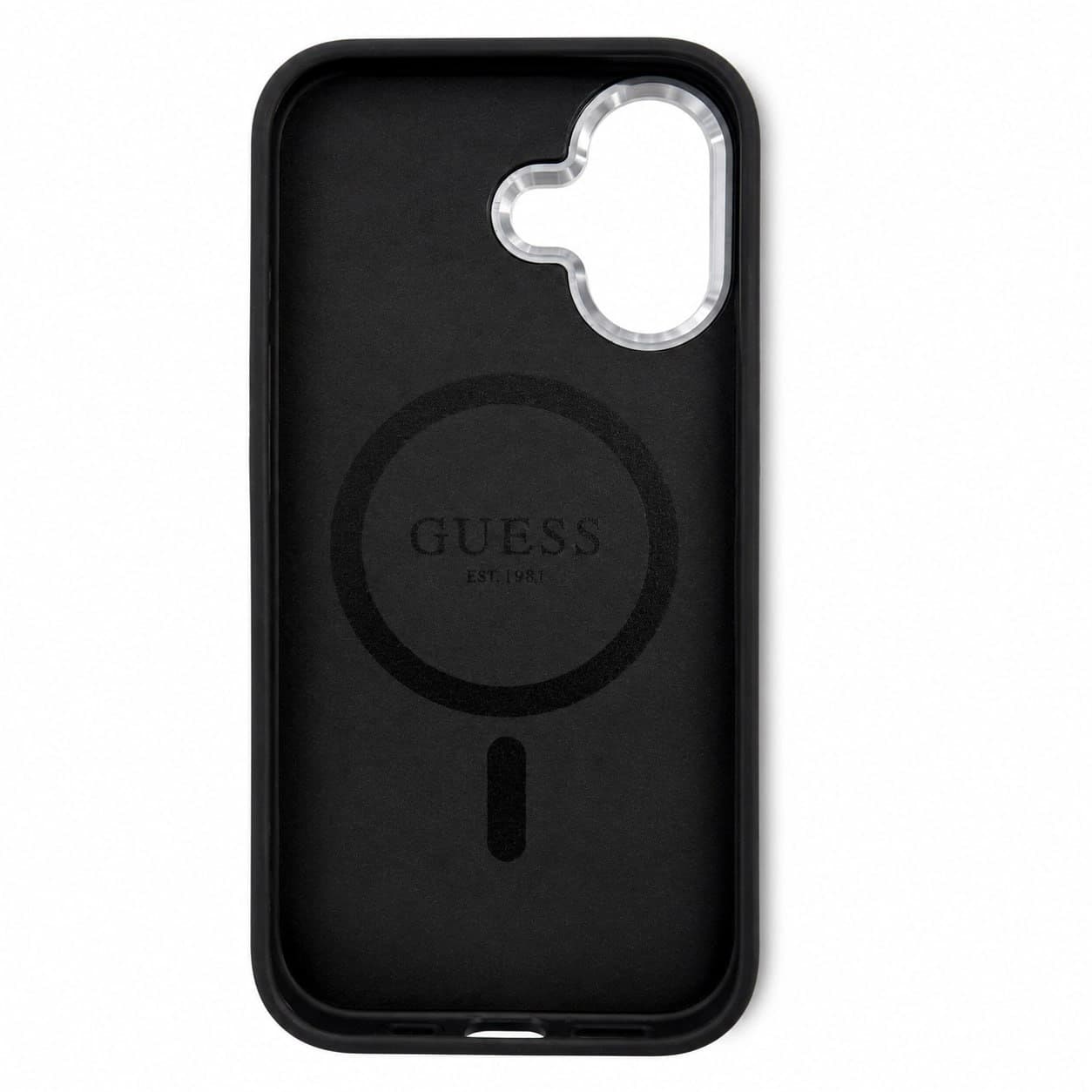 GUESS Textured Black Silver MagSafe iPhone Hülle 2