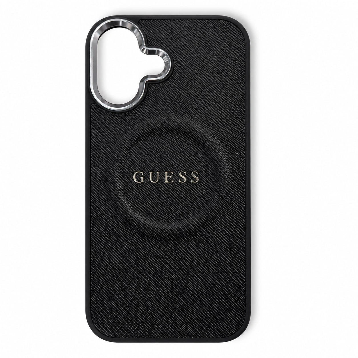 GUESS Textured Black Silver MagSafe iPhone Hülle