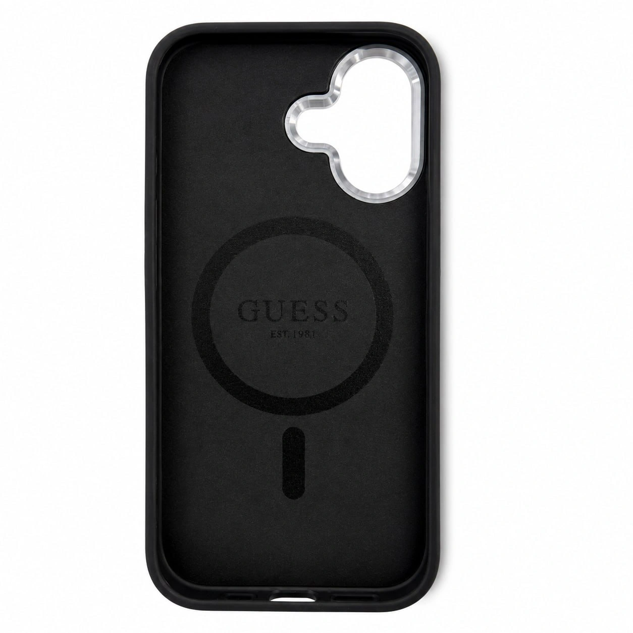 GUESS Textured Black Silver MagSafe iPhone Hülle 2